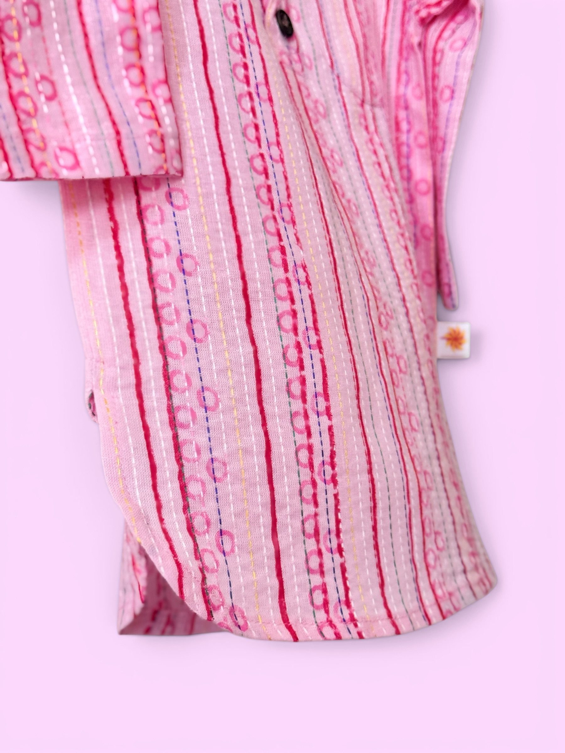 Boys Baby Pink Kantha Stitch Style Kurta & Patiala Pajama Set