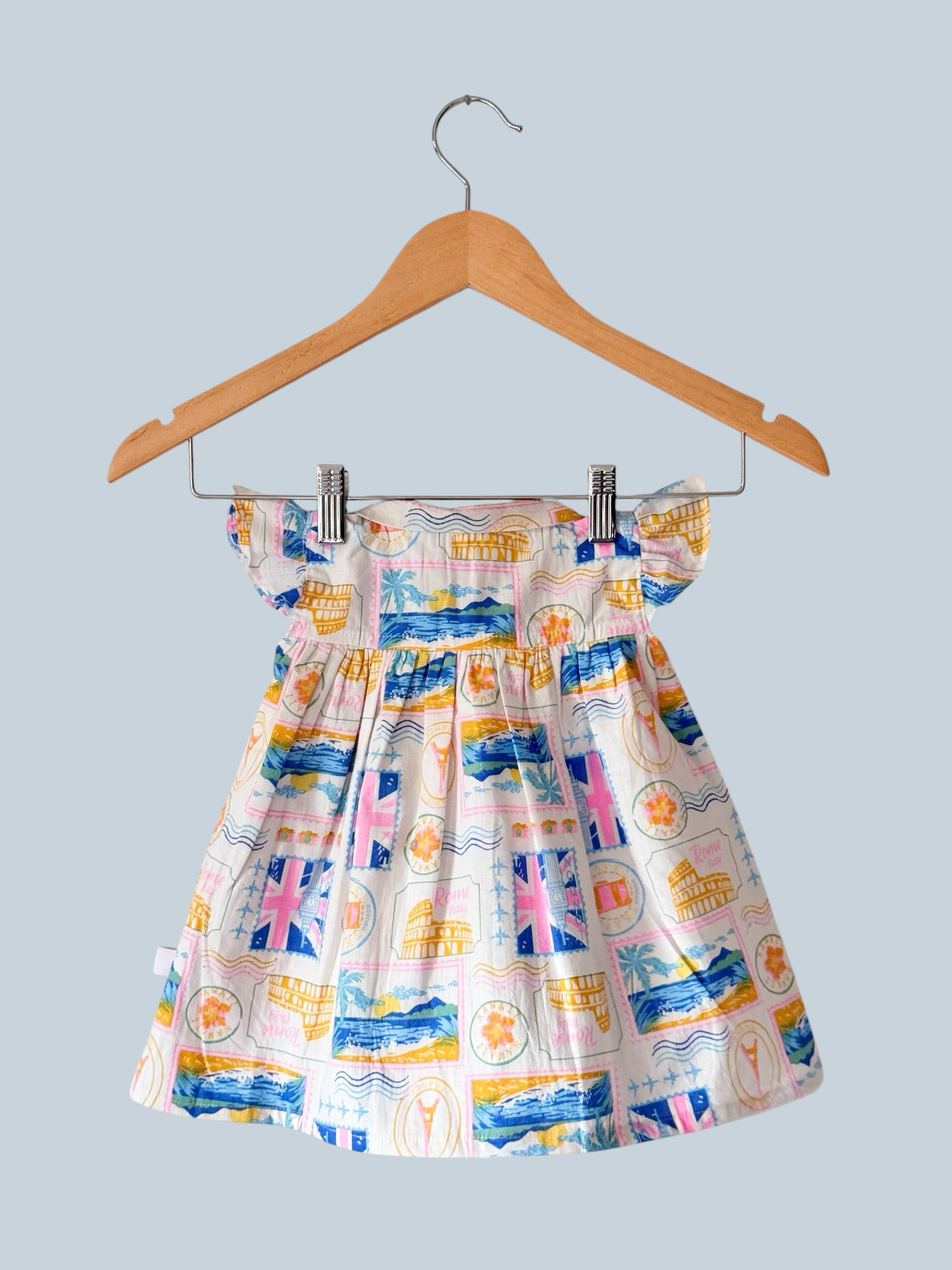 Girls Printed Linen Shirt Dress with Peter Pan Collar